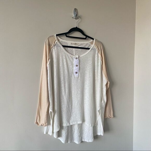 FREE People-Grand Slam Linen Blend Three-Quarter Sleeve Top (Size:Medium) - Picture 5 of 12